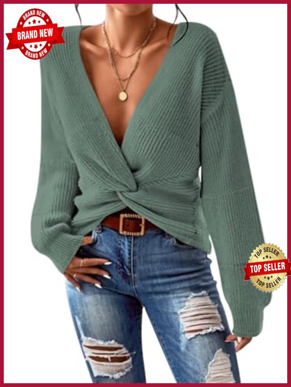 Pink Queen Deep V Neck Twist Front Cropped Sweater